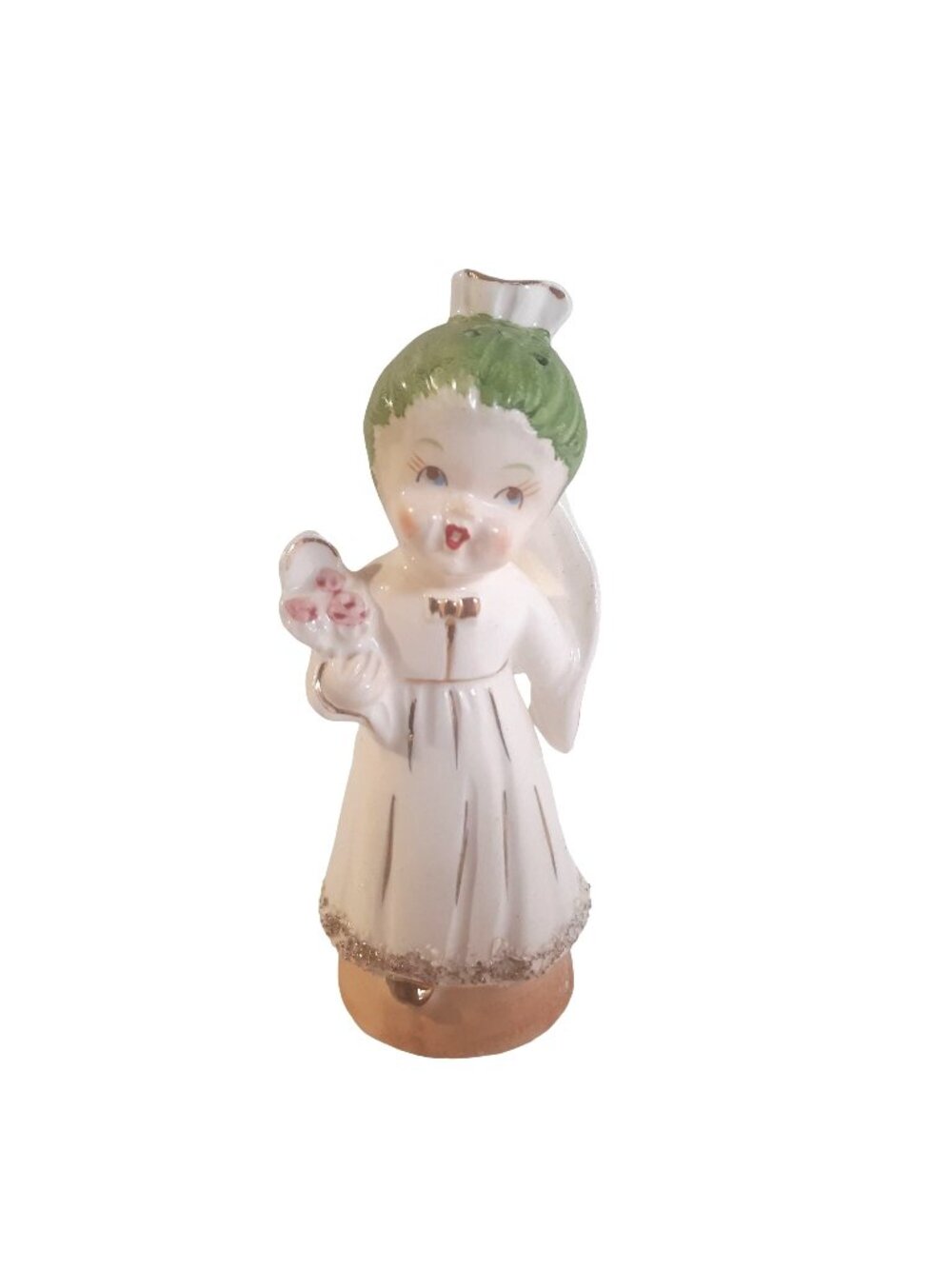 Vintage Bride Salt Shaker Spaghetti Trim Holding Flowers MD Japan Figurine
